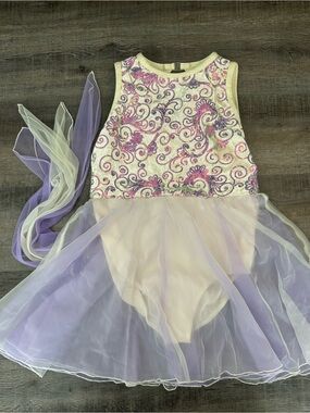 A Wish Come True Lavender Cream Sequined Dance Dress Tulle Skirt Made USA XL